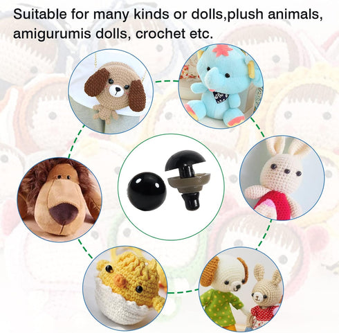 TOAOB 150pcs 9mm Black Plastic Safety Eyes Crafts Safety Eyes with 150pcs Washers for Stuffed Animals Amigurumis Crochet Bears Doll Making...
