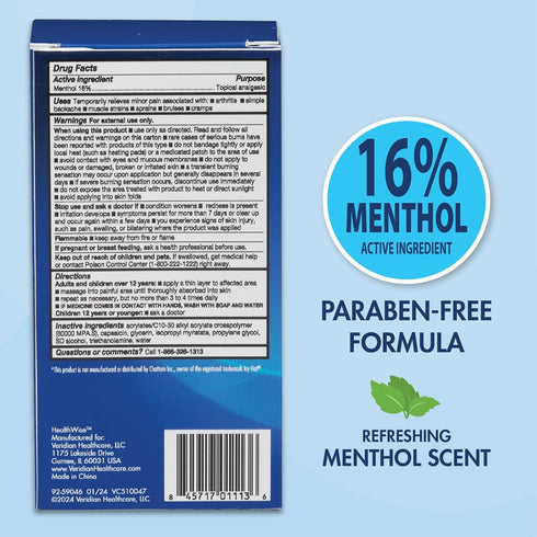 HealthWise 16% Menthol Roll-On | Cold Hot Sensation | Pain Relief Liquid | 2.5 oz. 73 mL | Non-Greasy Formula | Immediate Penetrating Action | Top...