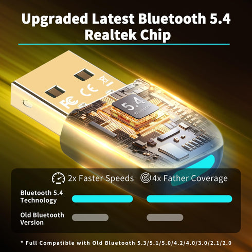 Latest Bluetooth 5.4 USB Adapter for PC Laptop, 20M Range Wireless Transmitter Dongle for Computer Desktop Windows 11 10 8.1 7, Plug n Play, Pair ...