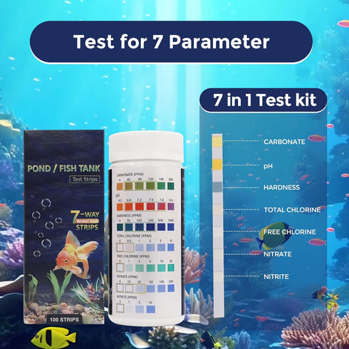 7 in 1 Aquarium Test Strips, 100 Strips Fish Tank Water Quality Test Freshwater Saltwater Test Kit for Test pH, Carbonate, Alkalinity, Hardness, C...