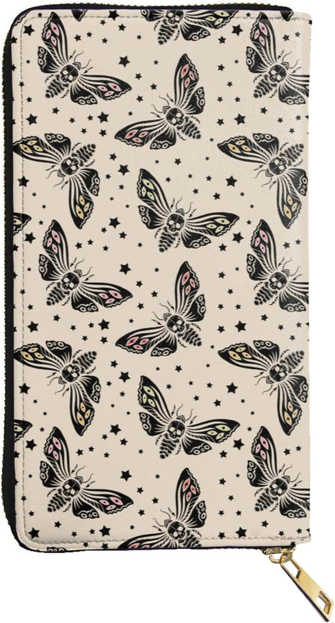 YISHOW Gothic Moth Wallet Slim Thin Leather Purse Wallet With Zip Around Clutch Casual Handbag For Phone Key Credit Cards...