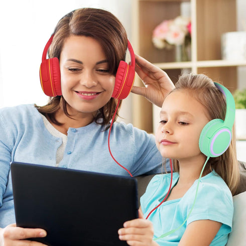 A10 Kids Headphones with Microphone, Lightweight Folding Stereo Bass Headphones with 1.5M No-Tangle Cord, Portable Wired Headphones for Smartphone...