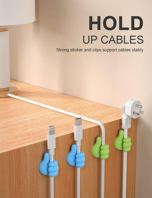 12Pcs Cable Clips, Fun Cord Holders, Silicone Thumb Wall Hooks, Cord Organizer for Desk Wall Car Nightstand, Cord Clips, Wire Holders, Phone USB C...