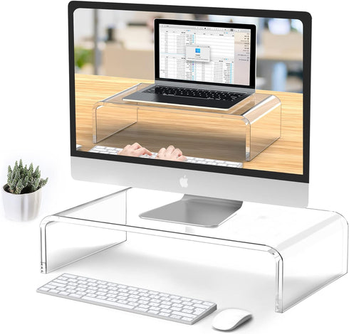 Acrylic Monitor Stand Riser Clear Laptop Stand for Desk Acrylic Monitor Riser for Desk Accessories Aesthetic Laptop Riser Clear Computer Stand Whi...