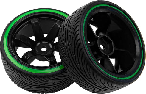 1/10 RC Drift Car Tires 12mm Hex Hub Wheel Rims & Hard Plastic Tyre 6 Spoke Compatible with Traxxas HSP Tamiya Kyosho HPI Redcat 1/10 On-Road RC D...