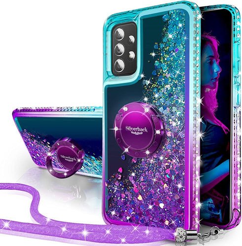 Silverback for Galaxy A52 5G /A52s 5G Case with Ring Stand Kickstand, Women Girls Bling Holographic Sparkle Glitter Cute Cover, Diamond Ring Prote...