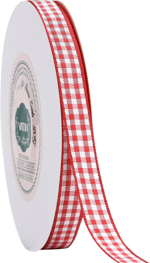 VATIN Red and White Gingham Ribbon, 3/8 x 25Yd Craft Plaid Ribbon Use for Gift Wrapping,Party Decoration,Hair Accessories Craft and Christmas Gift...