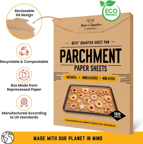 Quarter Sheet Pans 8x12 Inch Pack of 120 Parchment Paper Baking Sheets by Baker’s Signature | Precut Silicone Coated & Unbleached – Will Not Curl ...