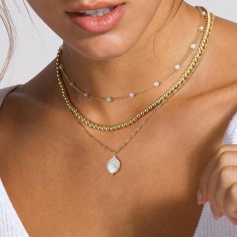 Gold Pearl Necklace?Layered Gold Choker Necklaces for Women Pearl Pendant Necklaces Stackable Stacked Stacking Layering Dainty Gold Necklace Pearl...