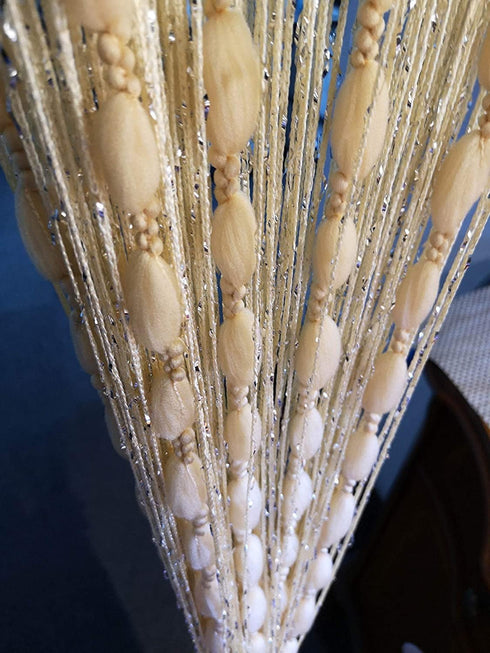 Hysenm Door String 39x79 Inch Curtains Beige Panel Soft Balls Romantic Glitter Fringe Room Divider Home Décor Wedding Girls Bedroom Window Living ...