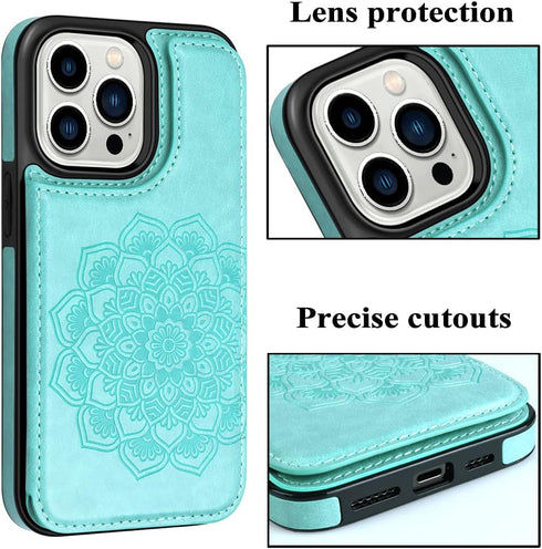 MMHUO for iPhone 15 Pro Case with Card Holder, Flower Magnetic Back Flip Case for iPhone 15 Pro Wallet Case for Women, Protective Case Phone Case ...