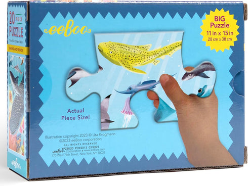 eeBoo: Sharks & Friends - 20 Piece Puzzle - 15 x 11 Kids Jigsaw, Glossy Pieces, Preschool Puzzle, Ages 3+...
