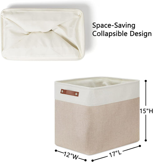 DULLEMELO Large Collapsible Storage Basket/Bin with Sturdy Leather Handles, Fabric Organizer Bin for Storage Clothes, Toys, Books, Office, Bedroom...