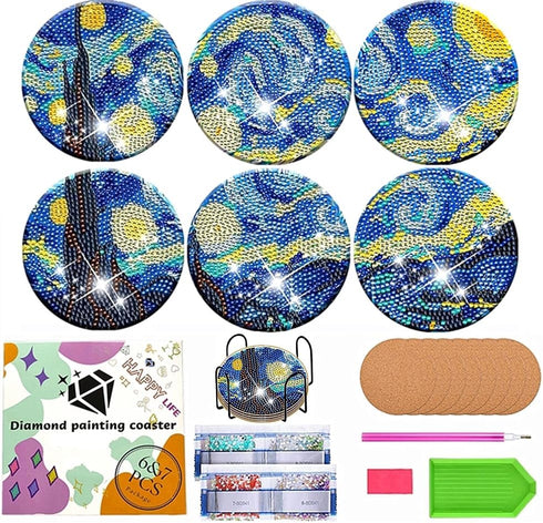 NUFTVI Diamond Painting Van Gogh Starry Night Coasters, 6 PCS Diamond Painting Coasters Craft Kits Gift for Beginners and Adults....