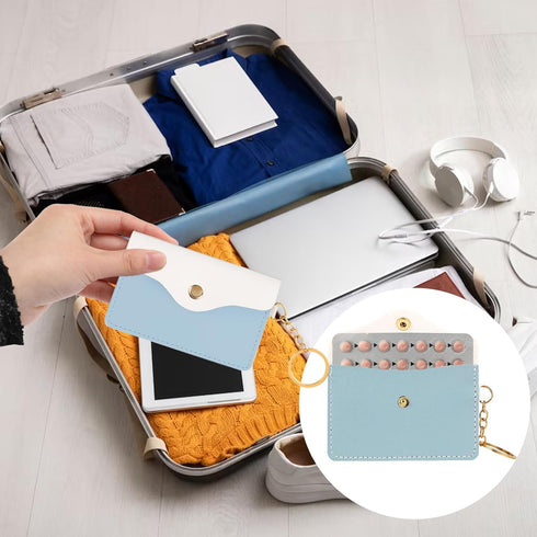 2 Pack Birth Control Pill Case Sleeve Packet PU Leather Wallet Pill Holder Birth Control Case with Snap Closure and Keyring Contraceptive Medicine...
