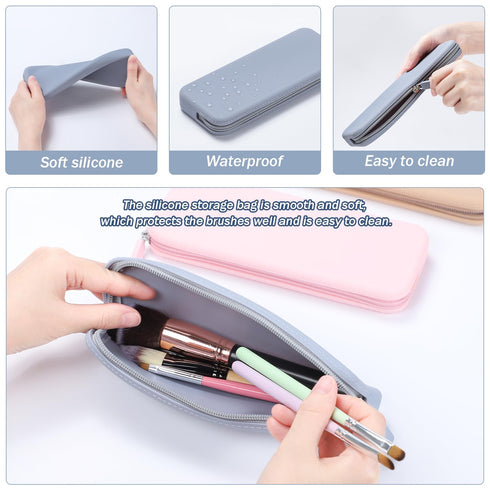 Etercycle Large Travel Silicone Makeup Brush Holder, Washable Silicone Make Up Bag, Portable Cosmetic Brushes Holder, Soft Makeup Tools Organizer ...
