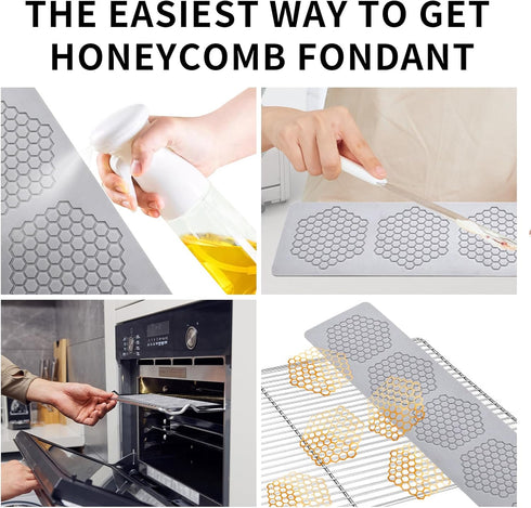 Honeycomb Molds Silicone (2 PCS) Jopgeey Tuile Fondant Molds with Hollow 3D Beehive Candy Lace Silicone Molds for Baking, Polymer Clay, Sugar Craf...