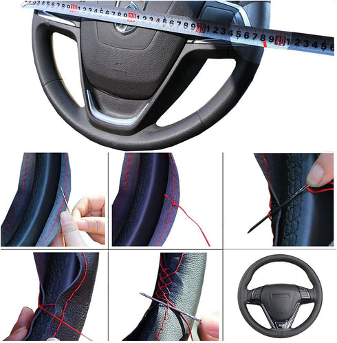 16.5 Inch Universal Suede Car Steering Wheel Cover with Needle & Thread, Skidproof Automobile Handlebar Fuzzy Material Covers Protecting Vehicle S...