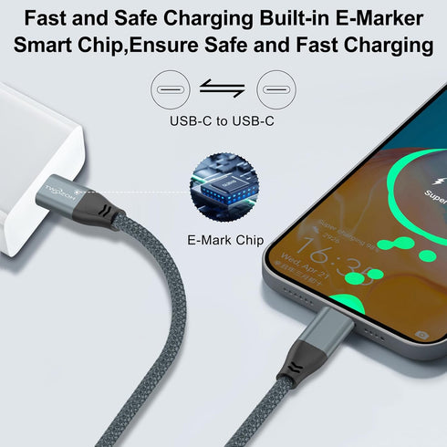 Twozoh USB C to USB C 3.2 Gen 2 Cable 20Gbps Data Transfer 100W PD Fast Charging 4K Video Output Monitor Cord (1.6FT, Grey) 2-Pack...