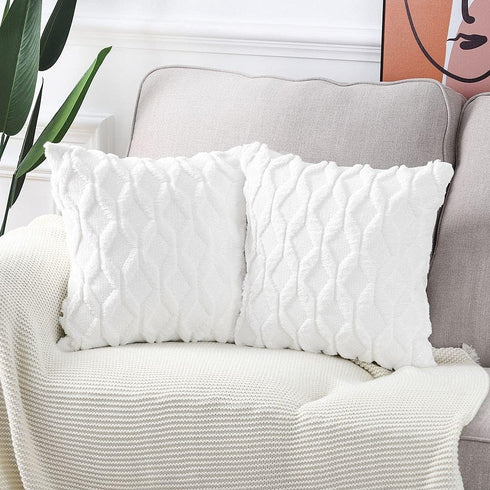 MADIZZ Set of 2 Soft Plush Short Wool Velvet Decorative Throw Pillow Covers 22x22 inch White Square Luxury Style Cushion Cases Pillow Shell for So...
