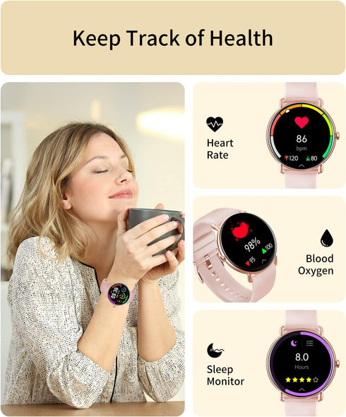 AMOLED Smart Watch (Answer/Make Call) for Women, With/Without Phone Mode, 1.43" Round Fitness Watch, Body Temperature Thermometer, Heart Rate, SpO...