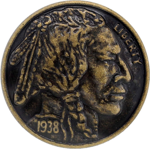Bezelry 12 Pieces Indian Head Coin Style Metal Shank Buttons. 21mm (13/16 inch) (Antique Brass)...