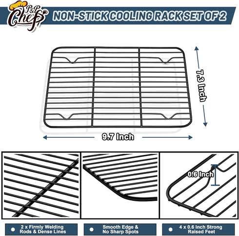 Cooling Rack Set of 2, P&P CHEF Non-stick Small Baking Racks for Cooking Grilling, 2 Pack 9.7” x 7.3” Drying Rack, Fit in Mini Toaster Oven, Stain...