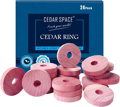 Cedar Blocks for Clothes Storage – 24 Pcs 100% Natural Cedar Rings | Wardrobe & Drawer Freshener for Closet Storage...