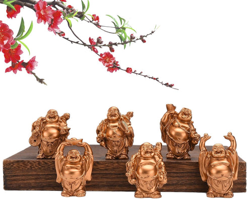 BRABUD 6pcs Resin Statue Laughing Buddha Statue Lucky Happy Buddha Figurines Feng Shui Decoration (2.5'' Gold)...
