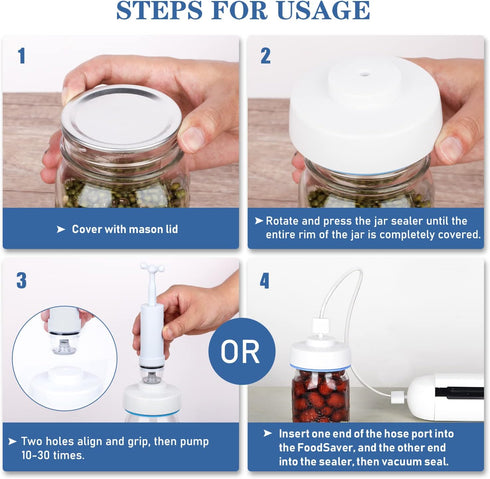 Mason Jar Vacuum Sealer Kit with Accessory Hose for Wide and Regular Mouth Jars, Manual Portable Vacuum Pump and Lid Opener...