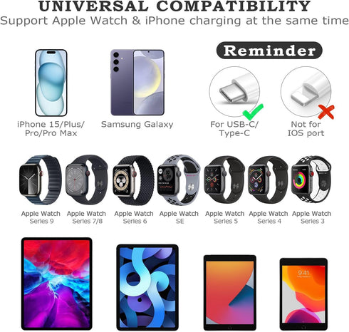 Phone Watch Charger Cable - Upgraded 2-in-1 USB C Fast Charging Cable Compatible with Watch and Phone 15/Pro/Max/XS/X/Pad Series(4.9ft/1.5m)......