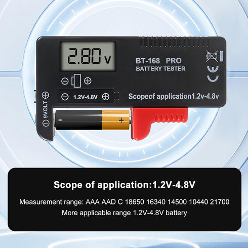 4pcs Digital LCD Universal Battery Tester (Model: Bt - 168 PRO), Portable Battery Checker Battery Tester for AA AAA C D 9V 3.7V 1.5V Button Cell (...