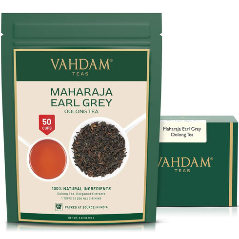 VAHDAM, Maharaja Earl Grey Oolong Tea Loose Leaf (50 Cups/3.53oz) Non GMO, Gluten Free | Oolong Tea Leaves | Loose Leaf Earl Grey Tea With Pure Be...