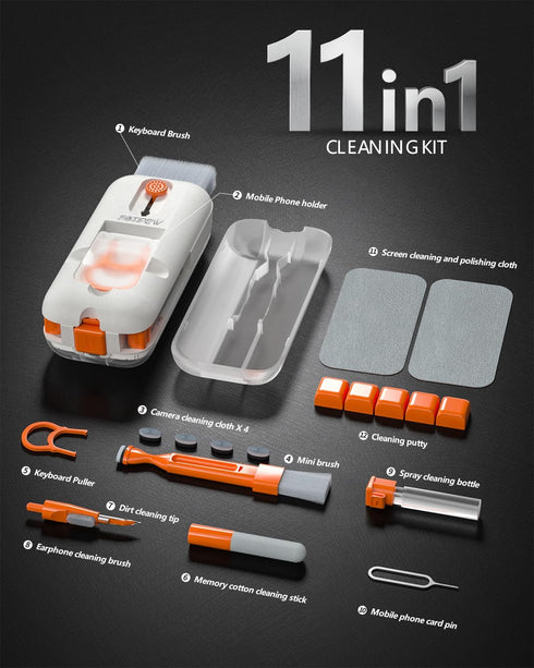 Keyboard Cleaner, 12-in-1 Phone Cleaning kit, Electronics Cleaning Brush Tool for Computer, PC Monitor,TV Camera Lens with 3ml Spray Cleaning Bott...