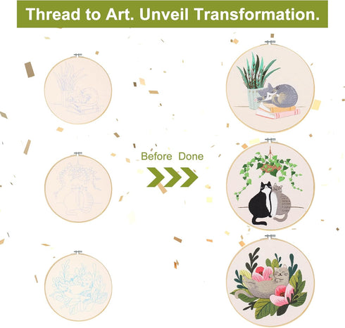 Santune 3 Pack Embroidery Kit for Beginners with Pattern, Cross Stitch Kits for Adults with Instructions,Needlepoint Kits for Adults Include 1 Emb...