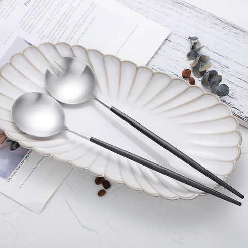 Salad Servers,Spoon and Fork Set 11.41 inch,18/10 Stainless Steel Salad Serving Titanium Plating (black silver)...