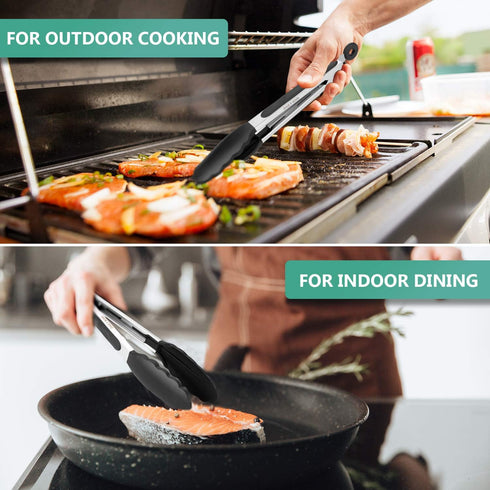 9 Inch Kitchen Tongs, Cooking Tongs with Silicone Tips and Stainless Steel Handle, Non Stick Heat Resistant Tongs for Cooking, Buffet, Salad Servi...