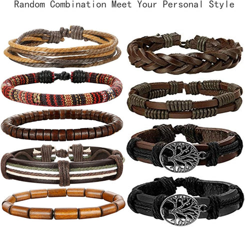 LOLIAS 24 PCS Leather Bracelet for Men Cool Wrist Cuff Bracelets, Adjustable Beaded, Handmade Vintage Style, Chunky Fashionable Design, Stackable ...