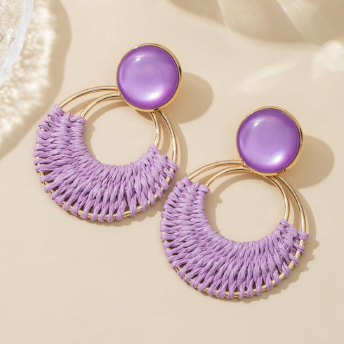Boho Rattan Dangle Earrings for Women Trendy - Geometric Straw Raffia Earrings for Summer Beach Vacation...