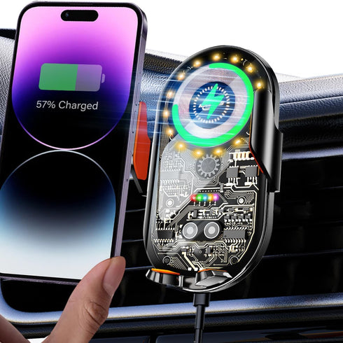 Car Phone Mount, Car Phone Mount Wireless Charger, Wireless Car Charger, Qi 15W Fast Charging Auto Clamp Mount Air Vent Phone Mount Compatible wit...