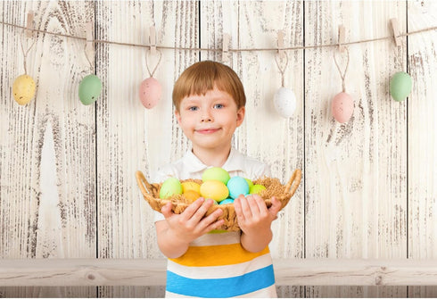 Baocicco 5x3ft Happy Easter Backdrops for Photography Colorful Easter Eggs Backdrop White Rustic Wood Board Backdrop Children Adults Photo Shootin...