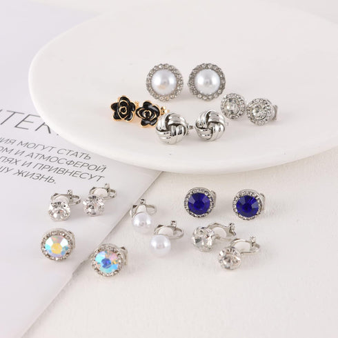 15 Pairs Clip On Earrings for Women Non Pierced Gold Sliver Cute Earrings Crystal Earrings Pearl Earrings Charming Fashion Chunky Hoop Earrings Se...