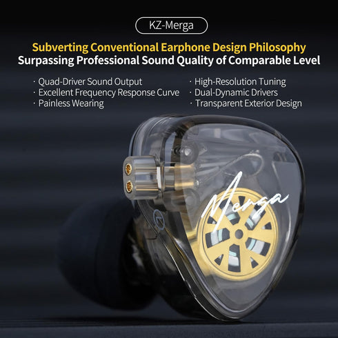 KZ Merga in Ear Monitor Wired,Dual Dynamic Driver in-Ear Headphones, KZ Deep Bass Earphones, HiFi Stereo Earbuds for Musician (Black, with Microph...