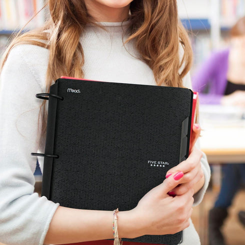 Five Star Flex Refillable Notebook + Study App, College Ruled Paper, 1 Inch TechLock Rings, Pockets, Tabs and Dividers, 200 Sheet Capacity, Black ...