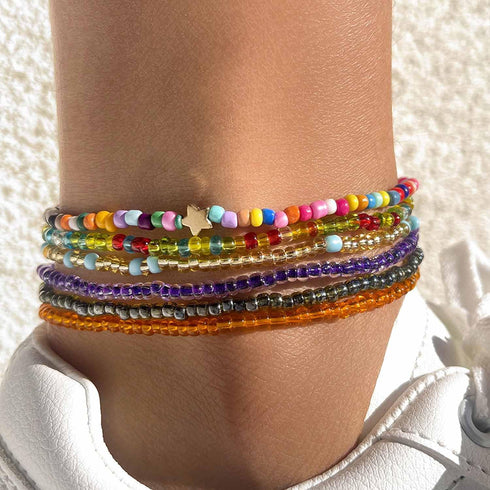 Boho Beaded Ankle Bracelets Handmade Multicolor Seed Bead Anklets Adjustable Stretch Heart Ankle Chain Beach Waterproof Anklet African Foot Jewelr...