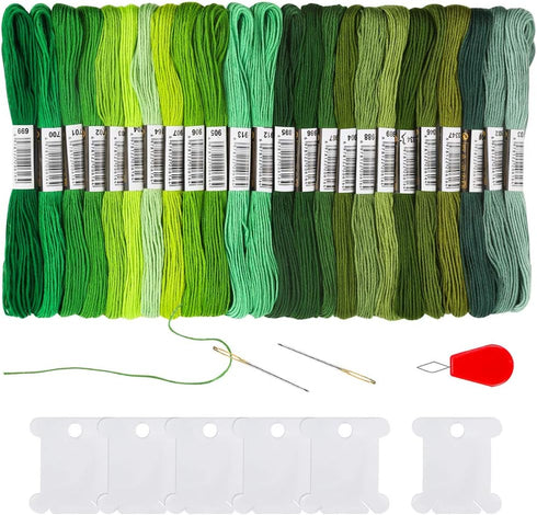 Pllieay 24 Skeins Friendship Bracelets Floss, Green Gradient Embroidery Floss, Cross Stitch Threads with 6 Floss Bobbins, 2 Embroidery Needles and...