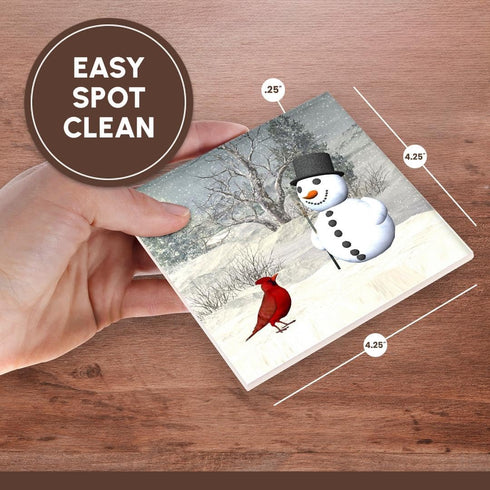 3dRose CST_18581_3 Cardinal and Snowman in Winter Ceramic Tile Coasters (Set of 4)...