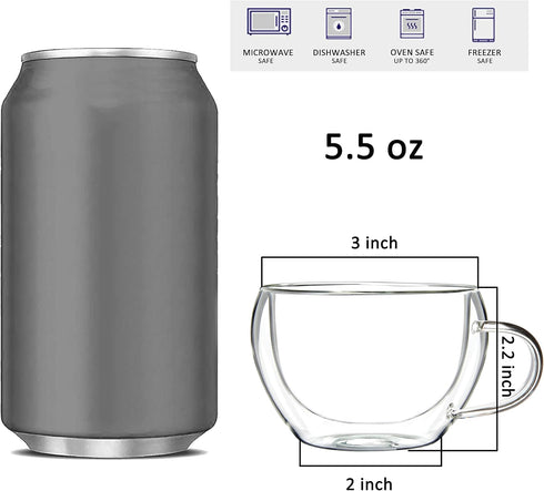 Youngever 2 Pack Glass Espresso Mugs, Double Wall Thermo Insulated Glass Coffee Cups, 5.5 Ounce (Wide)...