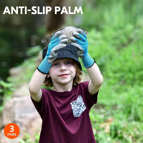 Vgo... 3-Pairs Age 3-5 Kids Gardening Gloves, Children Yard Work Gloves, Soft Safety Rubber Gloves (XXXS, KID-RB6013)...