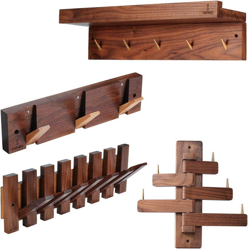 Can swing Wood Coat Rack Wall Hooks, Wood Wall hooks Made of pure solid Black Walnut, Robust, beautiful and personalized Wall mounted Rack (Swivel...